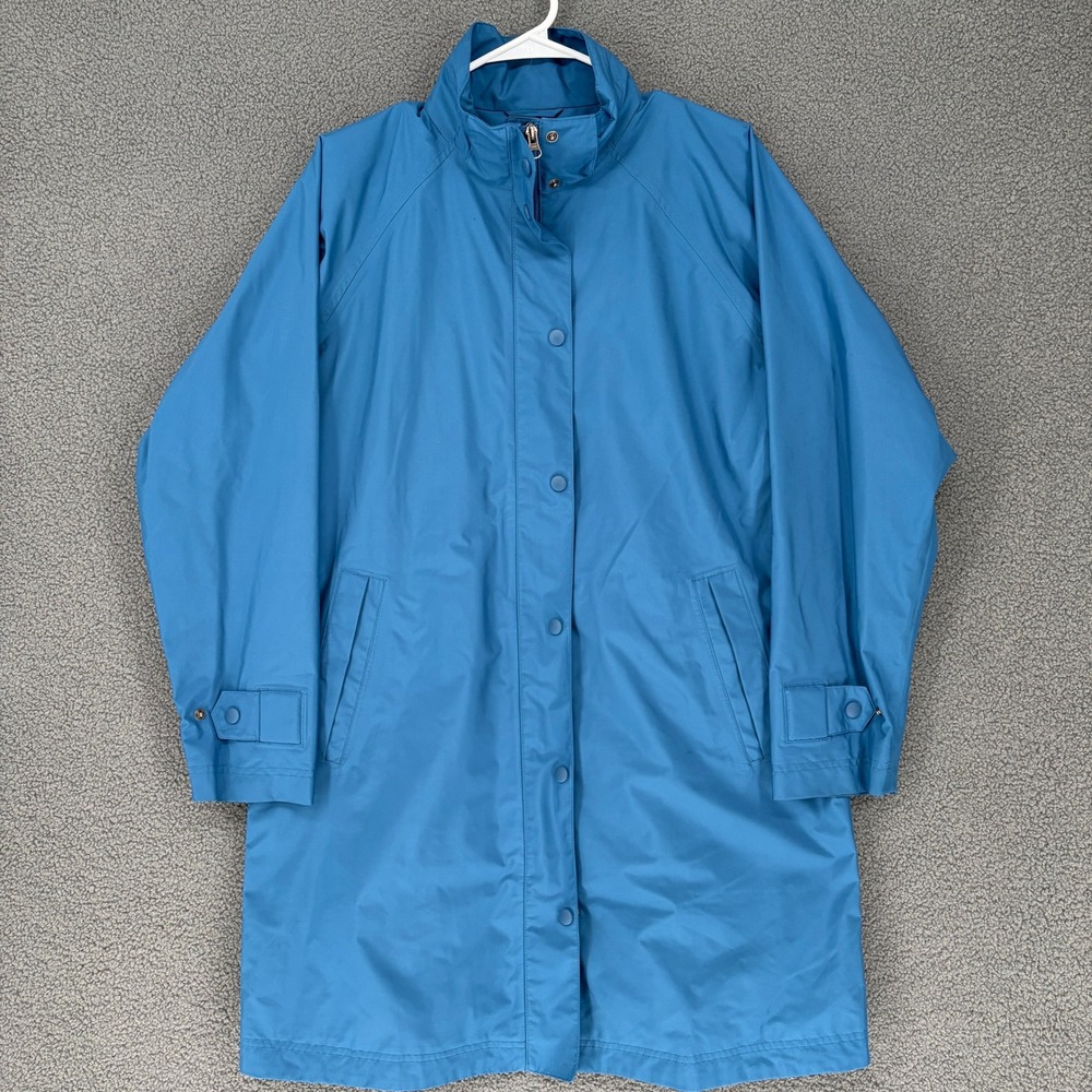 LL Bean H2OFF Rain Coat Womens Medium Blue Zip Snap Front Mesh Lined Jacket